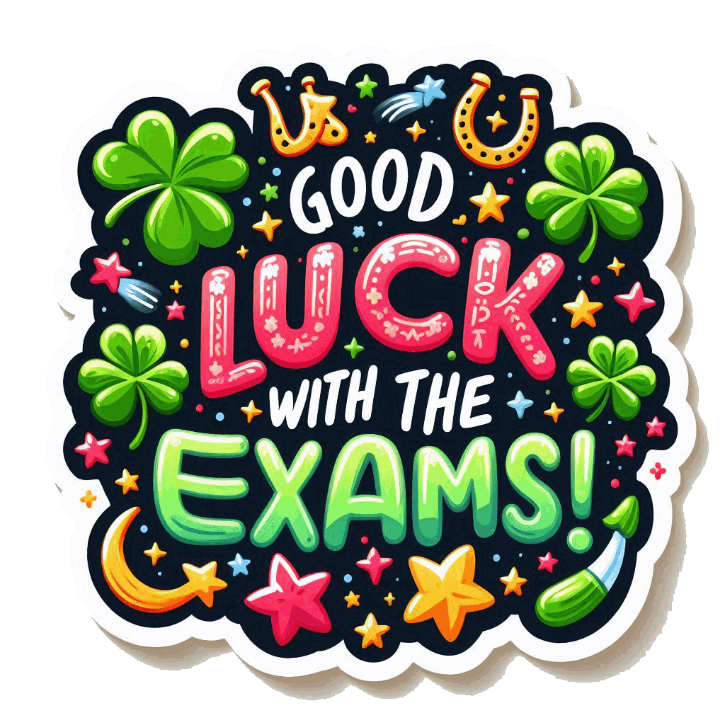 Ein Sticker mit der Aufschrift: Good Luck with the exams!